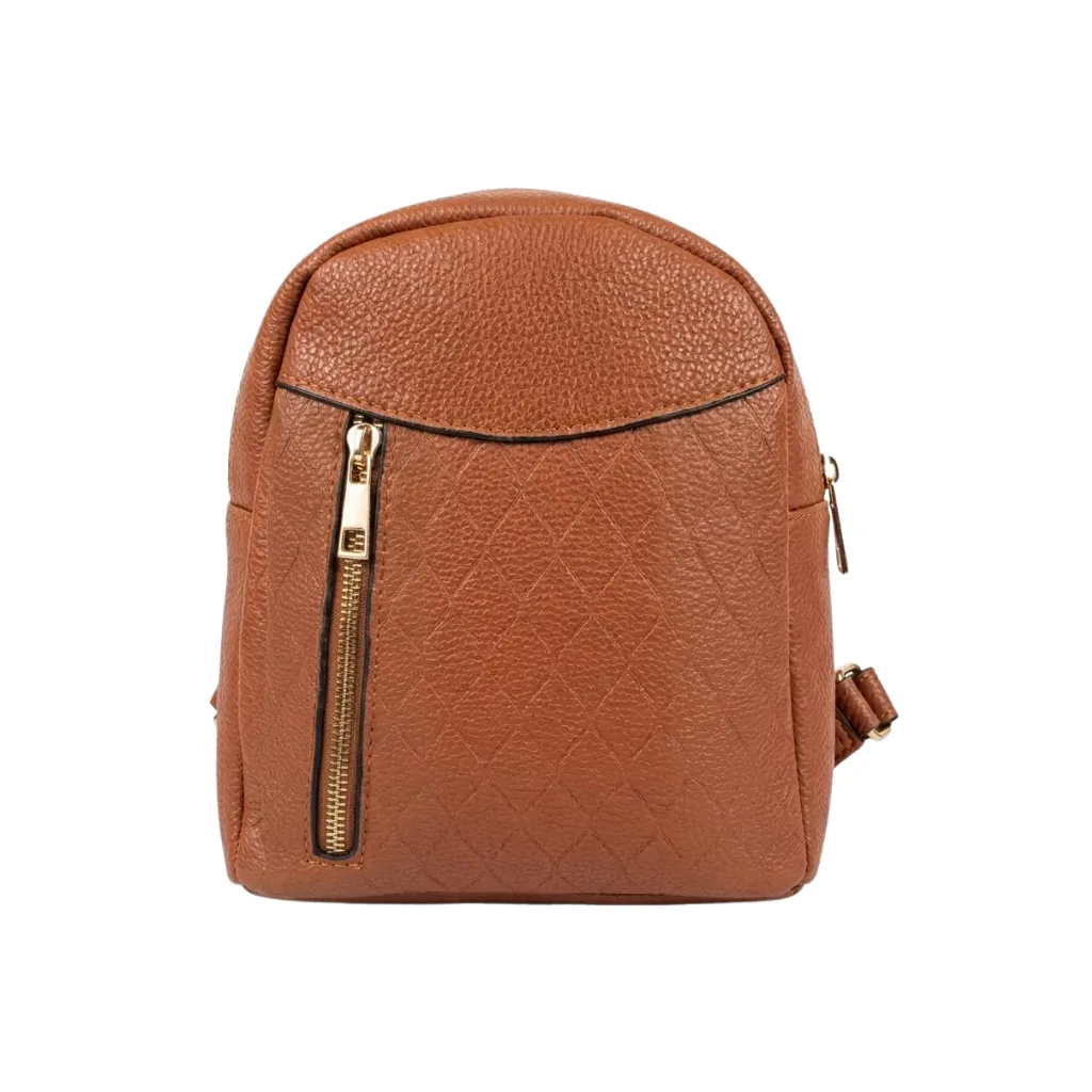 Bolso Pequeño de Cuero Sintético Color Marrón con Cierres Dorados